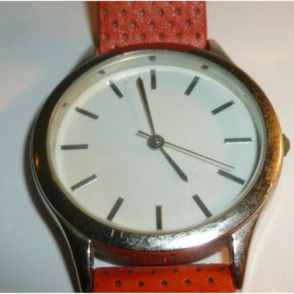 Accutime Silver Tone Bezel White Face Women Unisex  Watch‎ Leather Band